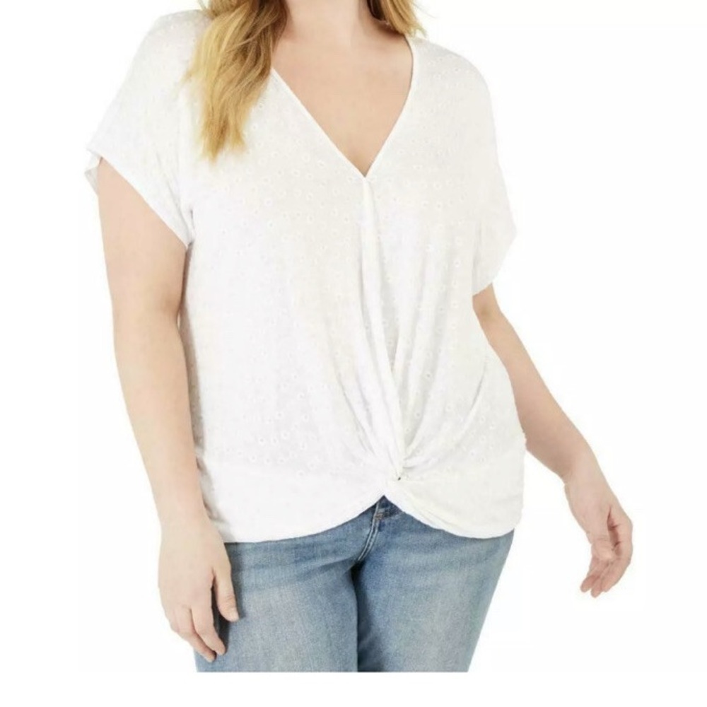 INC International Concepts White Twist-Knot V-Neck Blouse